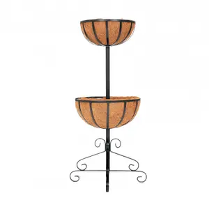 Oypla 2 Tier Metal Garden Flower Fountain Plant Display Stand with Coco Liners