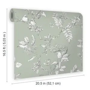 Laura Ashley Elderwood Sage Floral Smooth Wallpaper