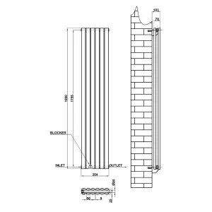 Vertical White Double Oval Panel Radiator (H)1800mm x (W)354mm, 6908 BTU.