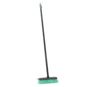 JVL Lightweight Outdoor Hard Bristle Sweeping Brush Broom, Turquoise/Grey