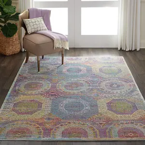 Multi Traditional Easy to Clean Geometric Rug For Dining Room Bedroom And Living Room-61 X 183cm (Runner)