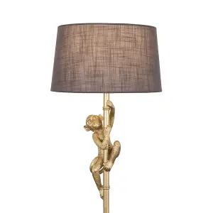 ValueLights Hanging Monkey Animal Quirky Modern Gold Floor Lamp With Grey Shade