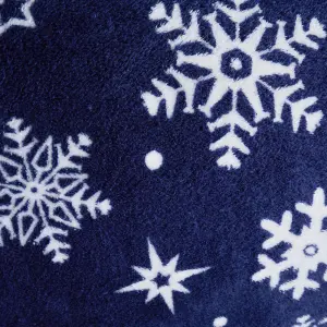 Snowflake Teddy Fleece Duvet Cover Bedding Winter Christmas, Navy - Double