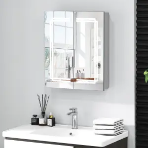 COSTWAY 60 x 70 cm Bathroom Medicine Cabinet w/ Mirror LED Lighted Bathroom Mirror Cabinet