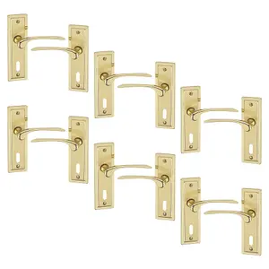 URBNLIVING 159mm Length 12 Pcs Como Dual Metal & Polished Brass Keyhole Lever Latch Door Handles Set