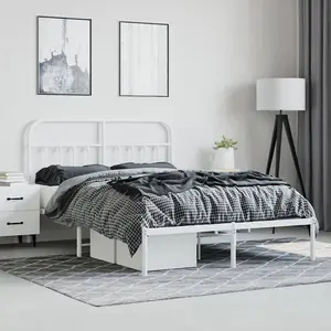 Berkfield Metal Bed Frame with Headboard White 135x190 cm