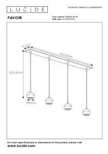 Lucide Favori Modern Bar Pendant Light - 4xGU10 - White