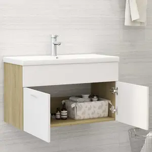 Saona 800mm Single Bathroom Vanity with Integrated Ceramic Basin White;Sonoma Oak