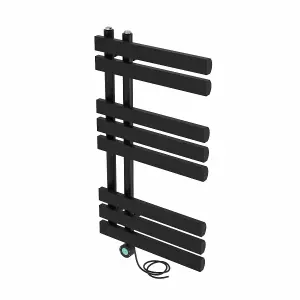 Rinse Bathrooms Designer Electric Thermostatic Heated Towel Rail D Shape Bathroom Ladder Style Radiator Warmer 800x450mm Black