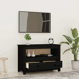 Berkfield TV Cabinet Black 79x35x52 cm Solid Wood Pine