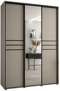 Stylish Cashmere & Black Sliding Door Wardrobe H2350mm W1700mm D600mm - Spacious Design with Mirrored Panel