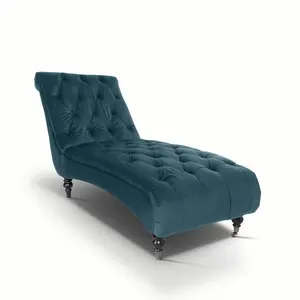 Chaise Lounge in Velvet Teal Chesterfield Fabric