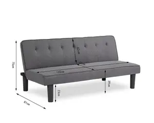 Layla 3 Seater Sofa Bed Charcoal Grey Fabric Clic Clac Sofabed Tufted Back