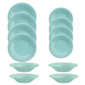 Purely Home Crackle Turquoise Melamine 12 Piece Outdoor Dinnerware Set for 4