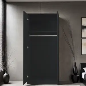 Black Gloss 2 Door Double Wardrobe Push Open Soft Closing Bedroom Furniture