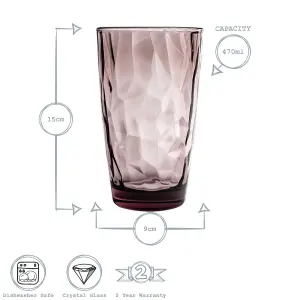 Bormioli Rocco - Diamond Highball Glasses - 470ml - 3 Colours - Pack of 6