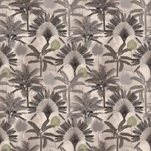 furn. Malaysian Palm Blush Pink/Charcoal Grey Tropical Printed Wallpaper Sample