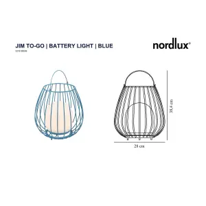 Nordlux Jim To-Go Outdoor Patio Terrace Metal Battery Powered Dimmable LED Light in Blue (H) 30.3cm