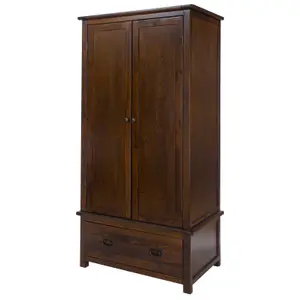 Wardrobe 2 door, 1 drawer, rich dark brown lacquer finish, Boston range