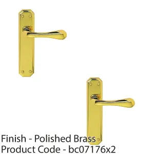 2 PACK - Geometric Internal Latch Door Handle - Polished Brass Lever On Angular Backplate