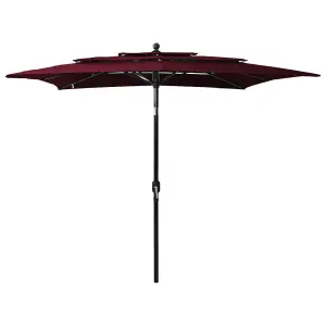 Berkfield 3-Tier Parasol with Aluminium Pole Bordeaux Red 2.5x2.5 m