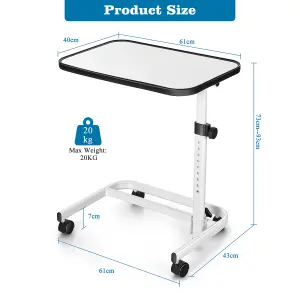 Costway Mobile Overbed Table Height Adjustable Hospital Laptop Table w/ Tilting Top