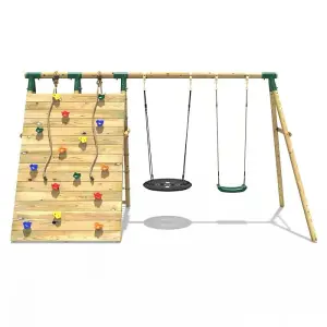 Rebo Beat The Wall Wooden Swing Set with Double up & Over Climbing Wall -Spire