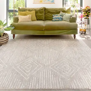 Beige Moroccan Berber Diamond Geometric Living Area Rug 120x170cm