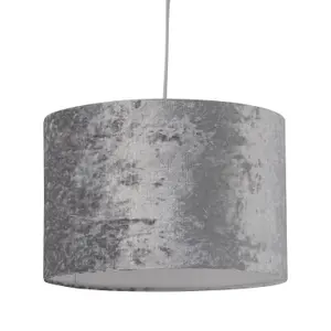 First Choice Lighting Set of 2 Grey Crushed Velvet 30cm Pendant Lightshades