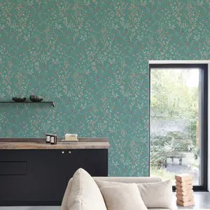 Grandeco Boutique Sprig Leaf PVC-free Eco Wallpaper, Green