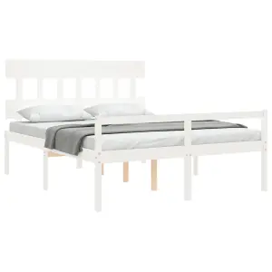 Berkfield Bed Frame with Headboard White King Size Solid Wood