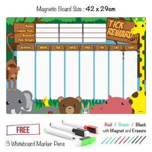 Magnetic Refrigerator Reward Charts For Children Behaviour Board A3 Jungle Animals