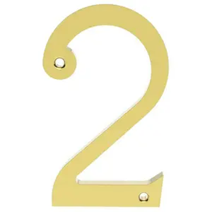 Polished Brass Door Number 2 75mm Height 4mm Depth House Numeral Plaque