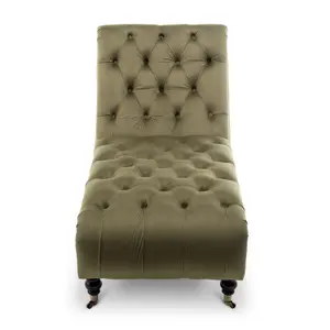 Chaise Lounge in Velvet Sage Green Chesterfield