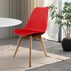 Soho Red Plastic Dining Chair with Squared Light Wood Legs