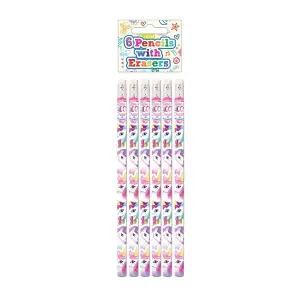 Henbrandt Unicorn Pencil With Eraser (Pack of 6) Purple/Pink/White (One Size)