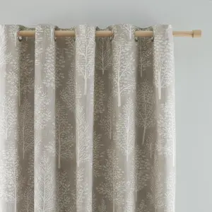 Catherine Lansfield Living Alder Trees 66x54 Inch Lined Eyelet Curtains Two Panels Natural