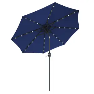 SunDaze 2.7M Blue Garden Parasol with Solar LED Lights and Crank Tilt Mechanism Outdoor Patio Umbrella