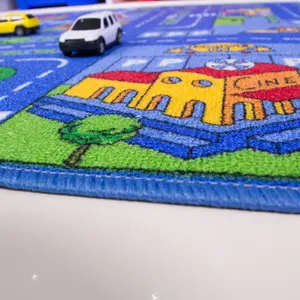 Kids Blue Interactive Roads Play Mat Soft Bedroom Rug 100x165cm