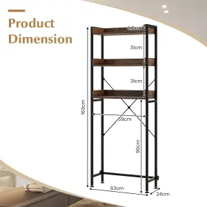 Costway 3-Tier Over-The-Toilet Storage Shelf Space Saving Bathroom Organizer w/ 4 Hooks