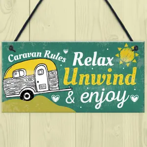 Red Ocean Funny Caravan Rules Sign Novelty Hanging Plaque Wall Door Garden Sign Retirement Friend Gift