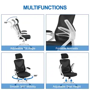 Yaheetech High Back Mesh Office Chair with Headrest and Armrest - White/Black