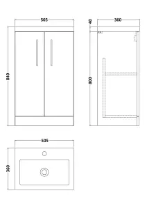 Compact Floor Standing 2 Door Vanity Basin Unit with Polymarble Basin - 500mm - Satin Green