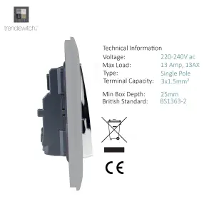 Trendiswitch Silver 1 Gang 13 Amp Switched Socket