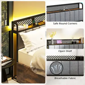 COSTWAY King Size Metal Bed Frame with LED Lights & 4 Storage Drawers