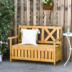 Outsunny Wood Storage Garden Bench for Patio Outdoor Seating Tools Organizer