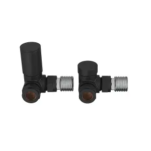 Rinse Bathrooms 15mm Round Head Corner Radiator Valves Corner Towel Rail Valve + Lockshield Valve Black