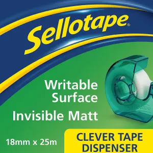 Sellotape Invisible Matt Tape & Clever Tape Dispenser 18mmx25m, 5pk