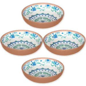 Purely Home Turquoise Floral Melamine Low Bowls - Set of 4