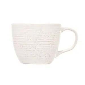 Siip Stoneware Leaf Embossed White Mug